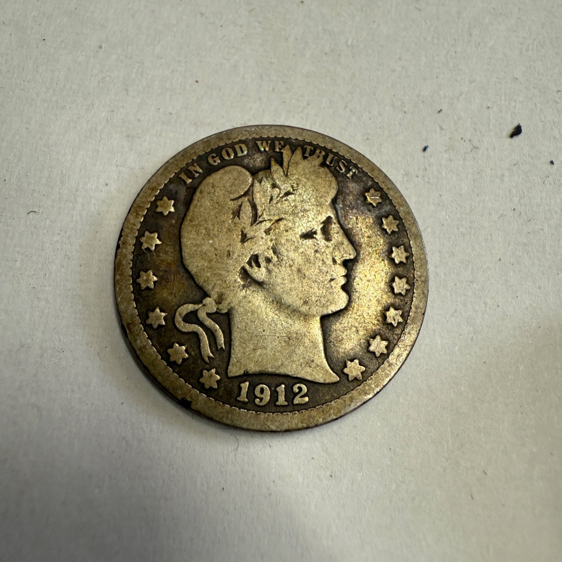 1912-P Barber Quarter US Mint 25 Cents Circulated Good