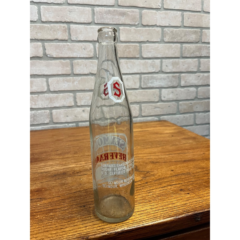 Vintage Seymour Beverages ACL 16oz Clear Glass Soda Bottle Wisconsin Wis WI