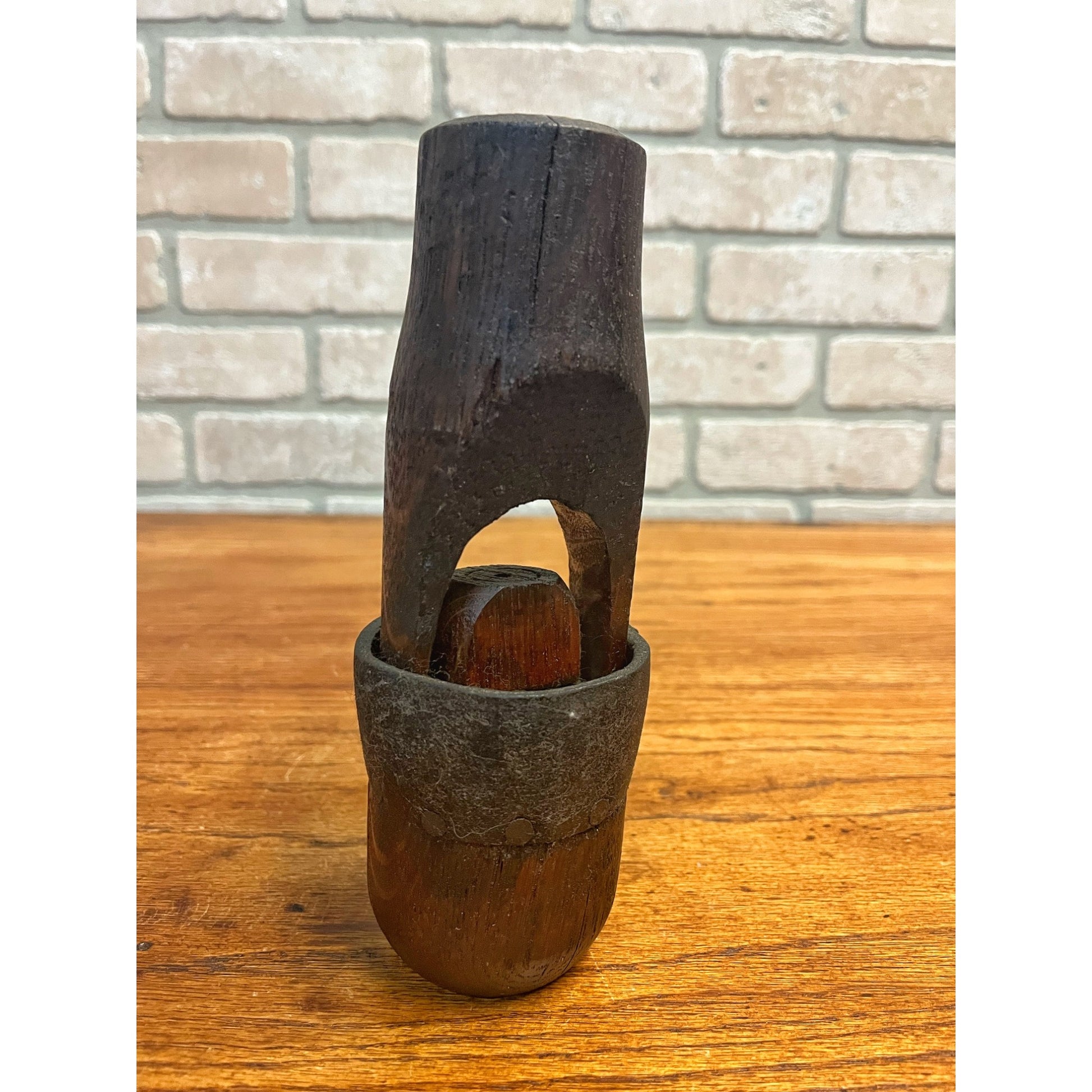 Rare Antique Primitive Well Water Hand Pump Wooden Check Valve Farm Wood Leather