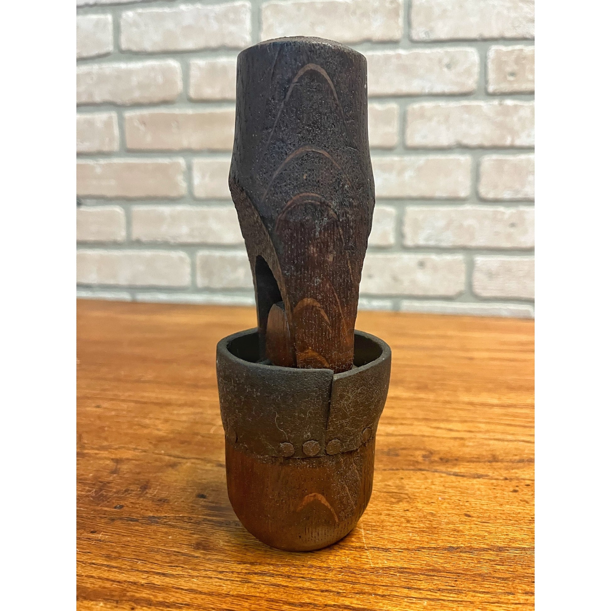Rare Antique Primitive Well Water Hand Pump Wooden Check Valve Farm Wood Leather