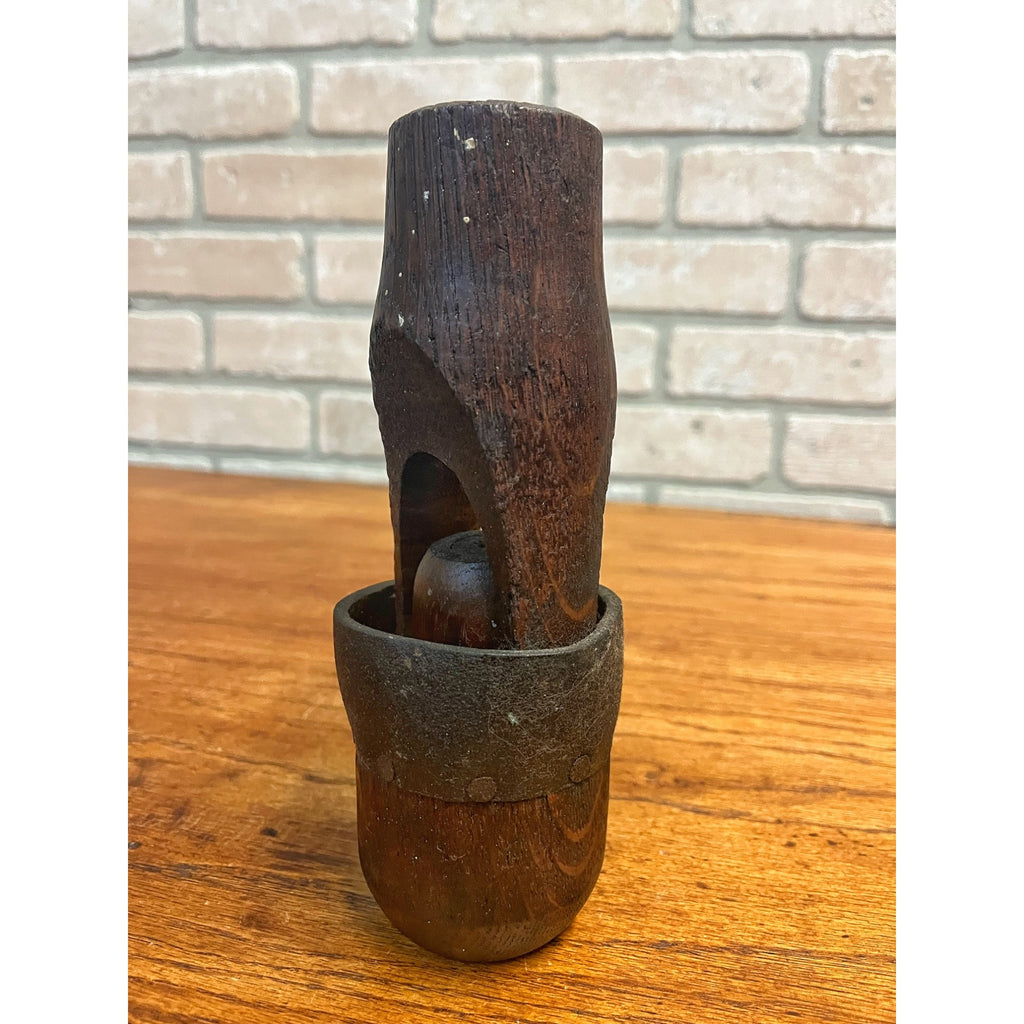 Rare Antique Primitive Well Water Hand Pump Wooden Check Valve Farm Wood Leather