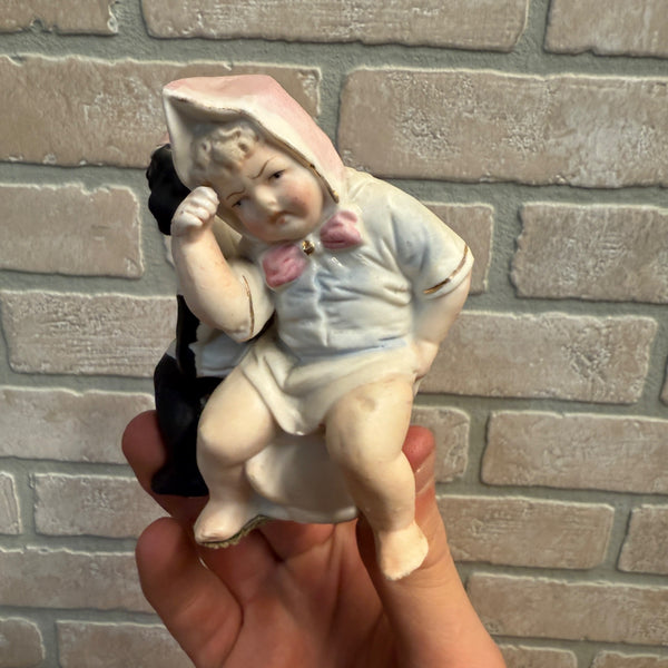 Antique Early 1900s "Potty Babies" Bisque German Figure on Chamber Pot