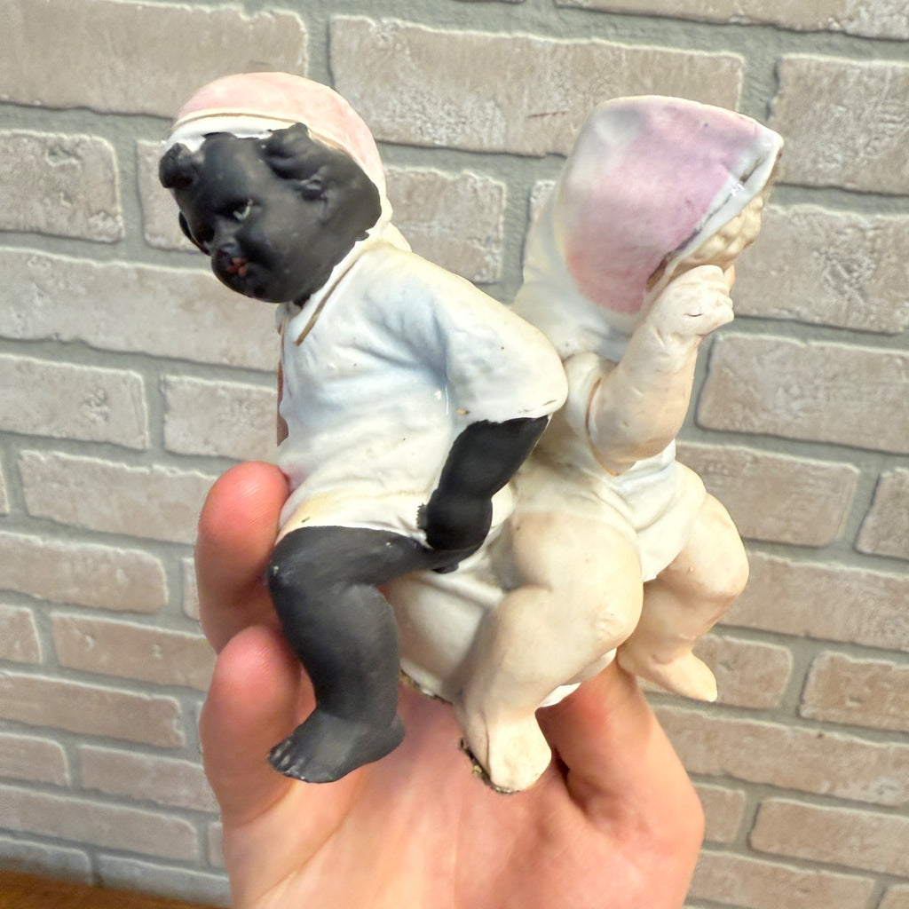 Antique Early 1900s "Potty Babies" Bisque German Figure on Chamber Pot