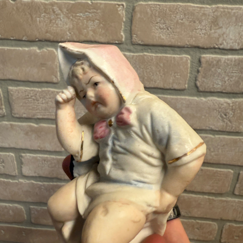 Antique Early 1900s "Potty Babies" Bisque German Figure on Chamber Pot