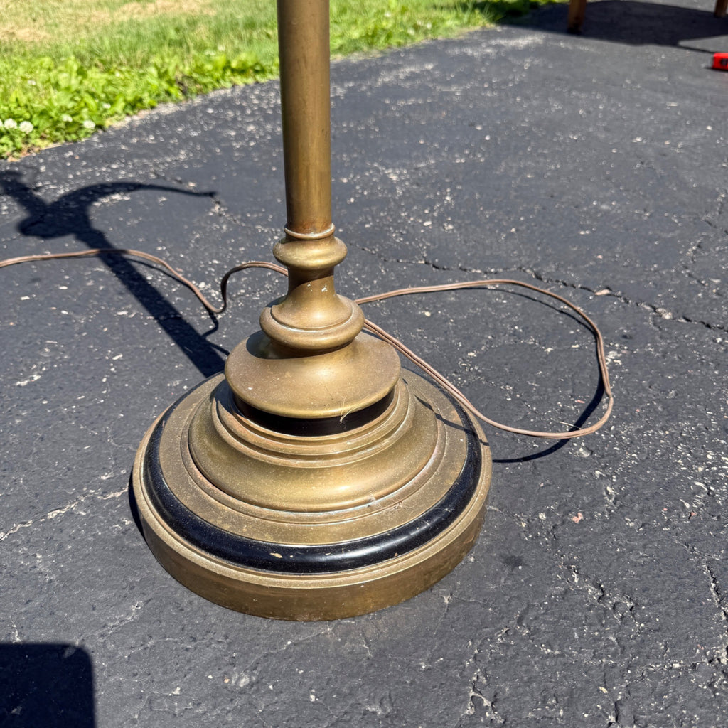 Vintage Ram's Horn Brass Bridge Floor Lamp Library Reading  Light Fixture 1970s