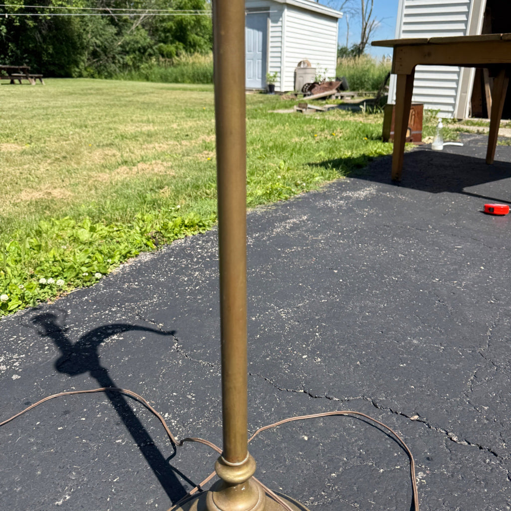 Vintage Ram's Horn Brass Bridge Floor Lamp Library Reading  Light Fixture 1970s
