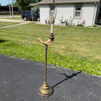 Vintage Ram's Horn Brass Bridge Floor Lamp Library Reading  Light Fixture 1970s