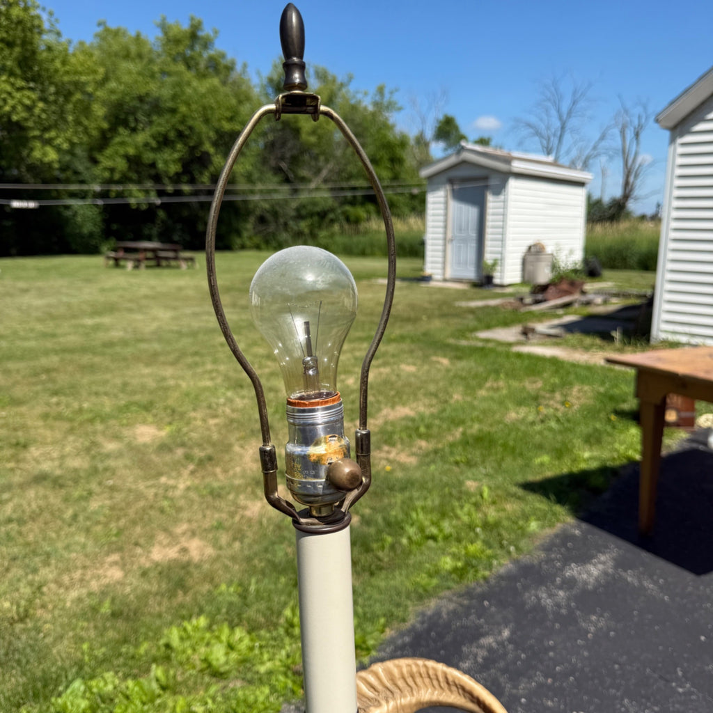 Vintage Ram's Horn Brass Bridge Floor Lamp Library Reading  Light Fixture 1970s