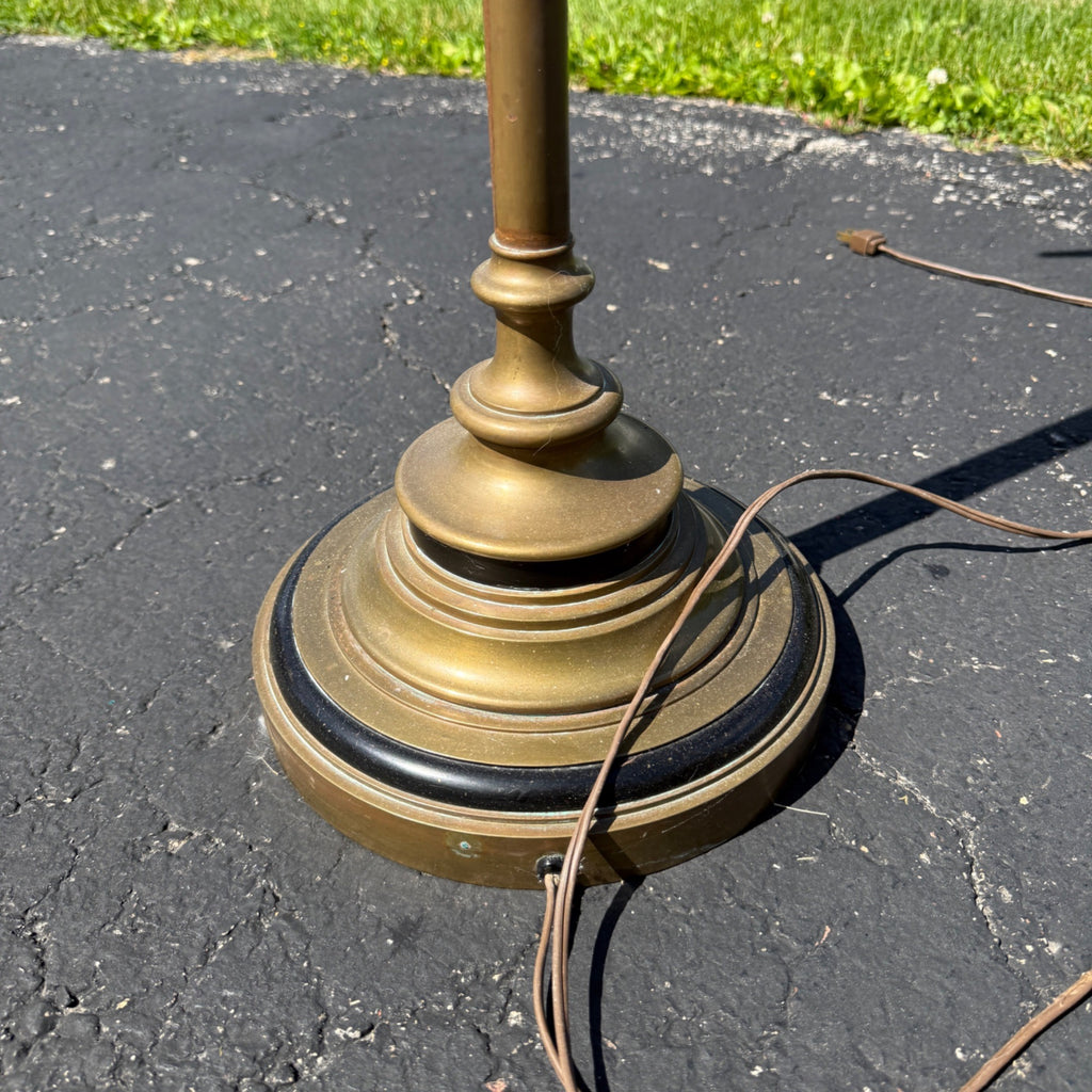 Vintage Ram's Horn Brass Bridge Floor Lamp Library Reading  Light Fixture 1970s