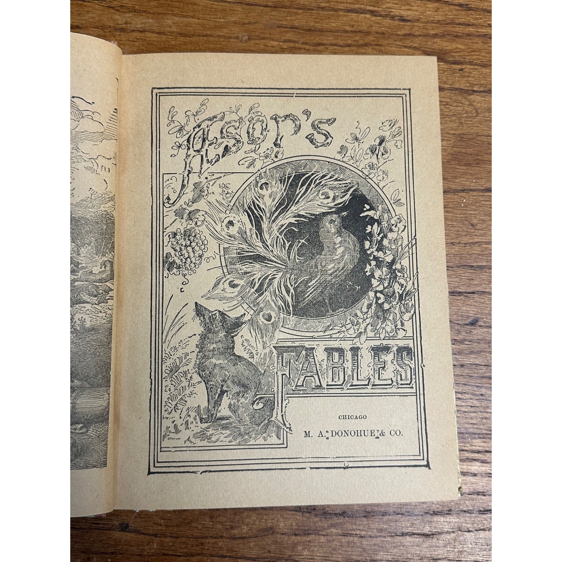 Antique 1880s Aesops Fables Children's Book Illustrated M.A. Donohue Hardcover
