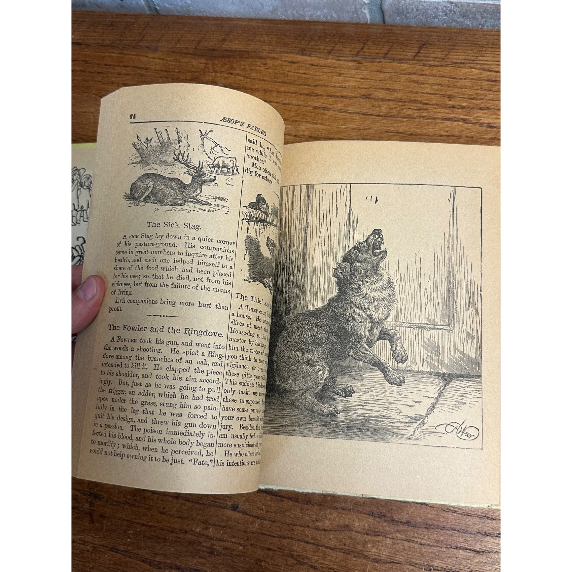 Antique 1880s Aesops Fables Children's Book Illustrated M.A. Donohue Hardcover