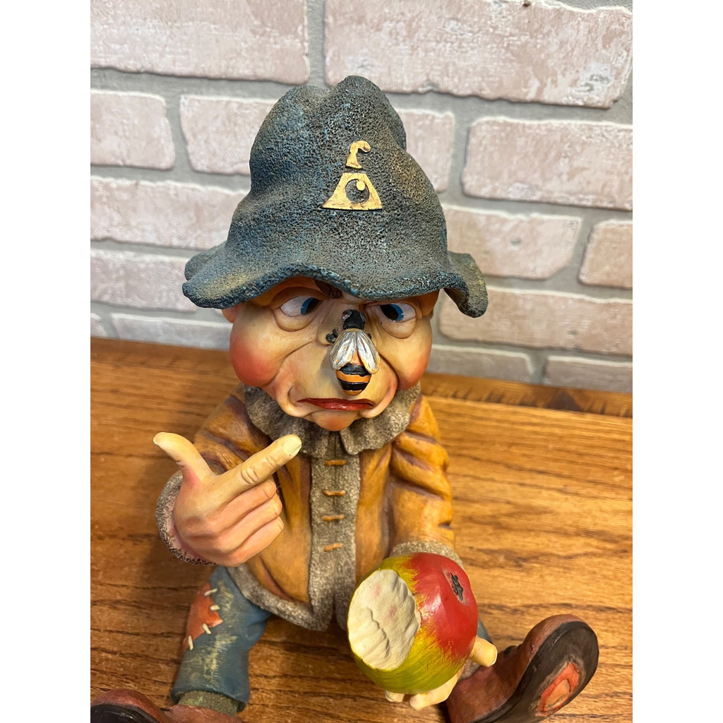 Vintage Resin Laaf Garden Statue Gnome or Elf With Bee on Nose Circa 1997 Holland Design Terra Lavartica Sculpture