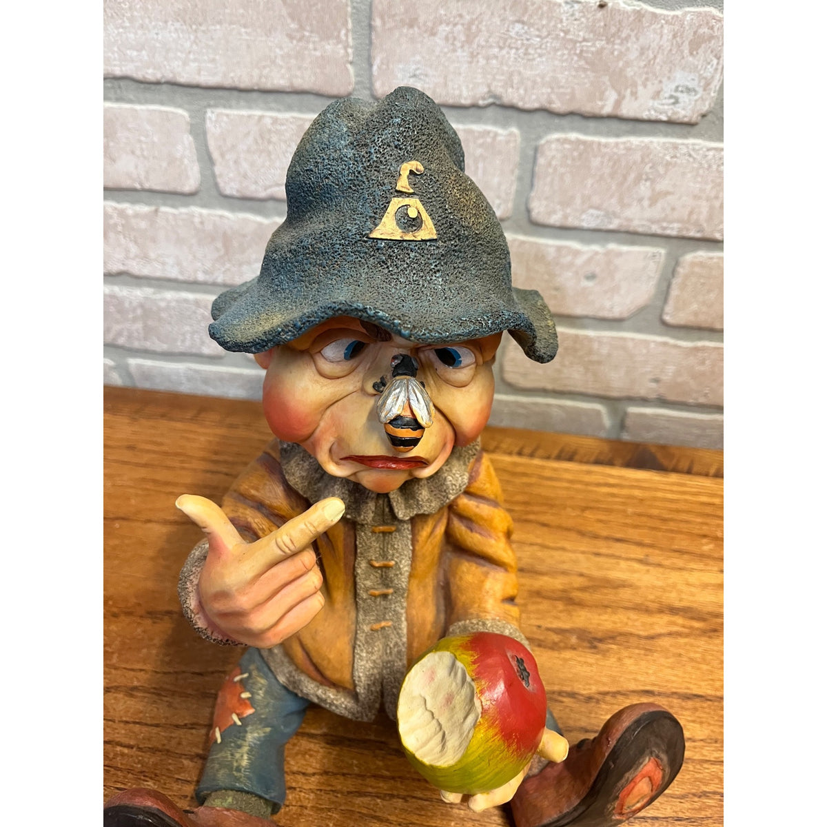Vintage Resin Laaf Garden Statue Gnome or Elf With Bee on Nose Circa 1997 Holland Design Terra Lavartica Sculpture