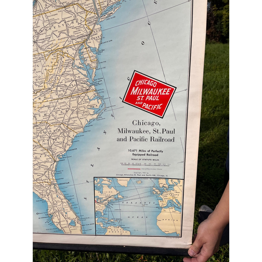 Vintage 1951 Milwaukee Road Chicago Milwaukee St. Paul & Pacific Railroad Map