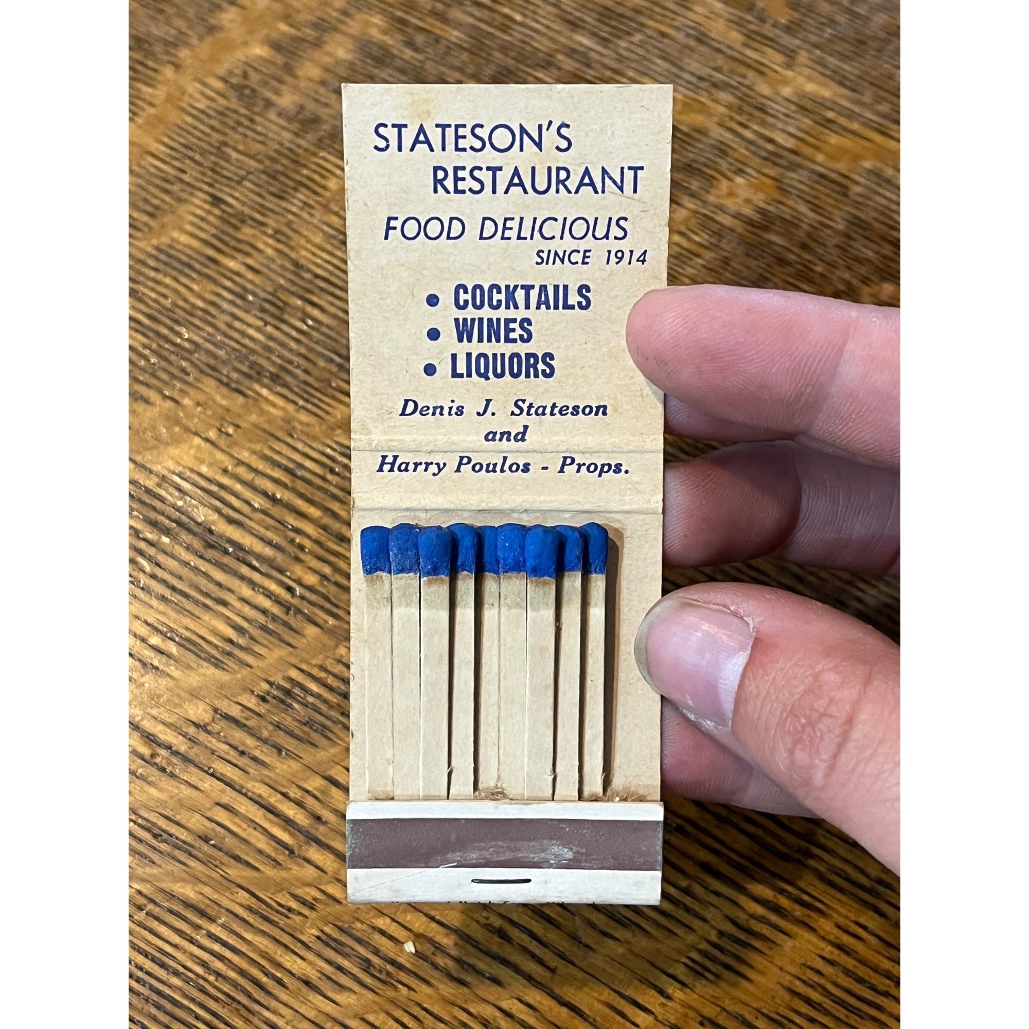 Vintage FULL Matchbook Advertising - Stateson's Restaurant - Fond du Lac, Wis.