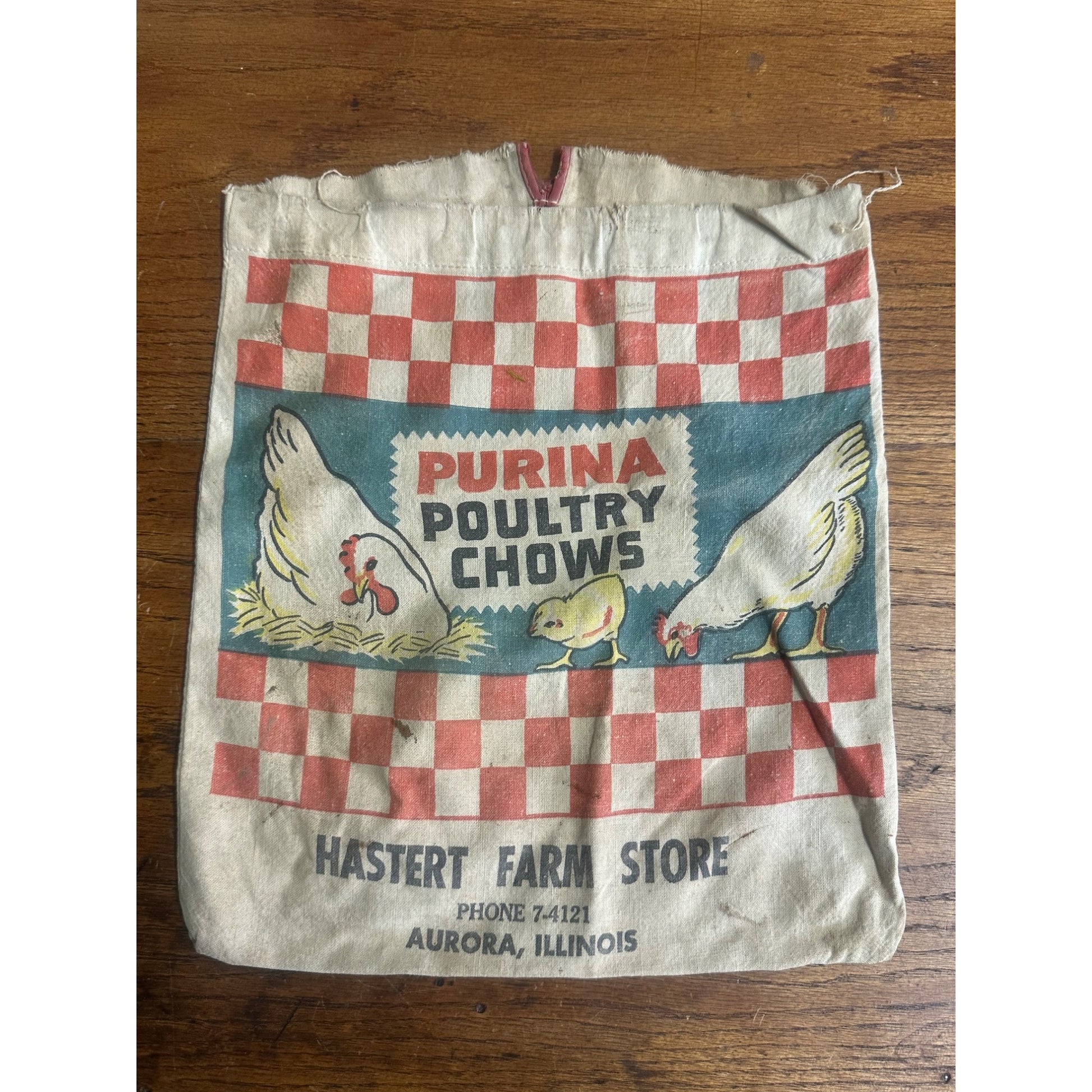 Vintage Purina Poultry Chows Advertising Clothespin Cloth Bag Sign Aurora IL