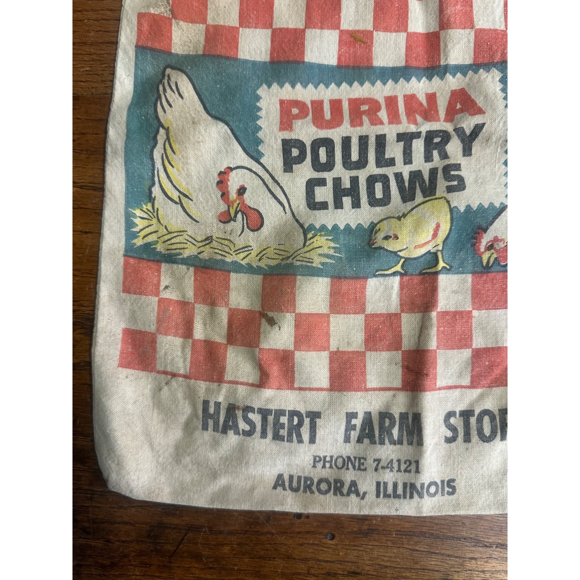 Vintage Purina Poultry Chows Advertising Clothespin Cloth Bag Sign Aurora IL