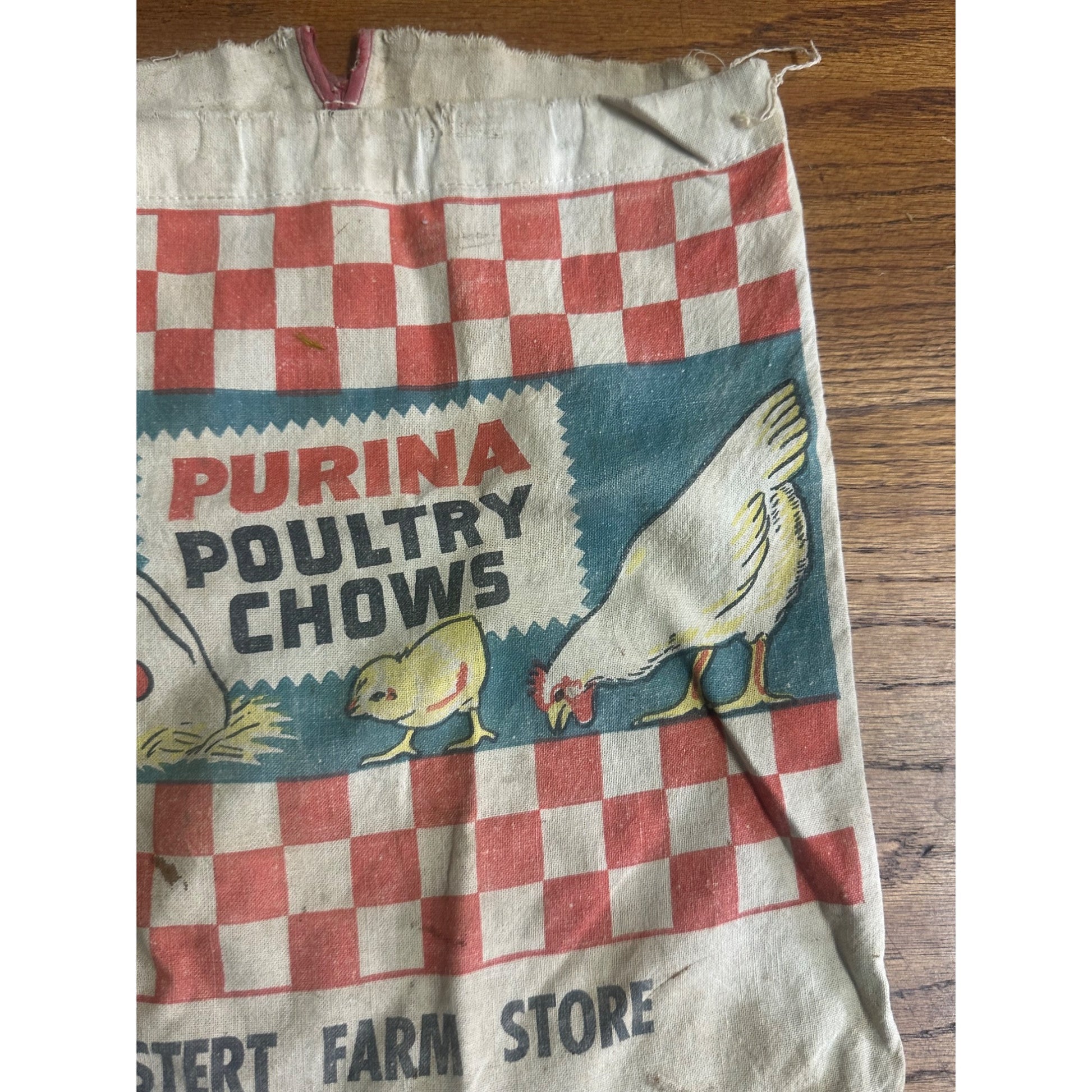 Vintage Purina Poultry Chows Advertising Clothespin Cloth Bag Sign Aurora IL