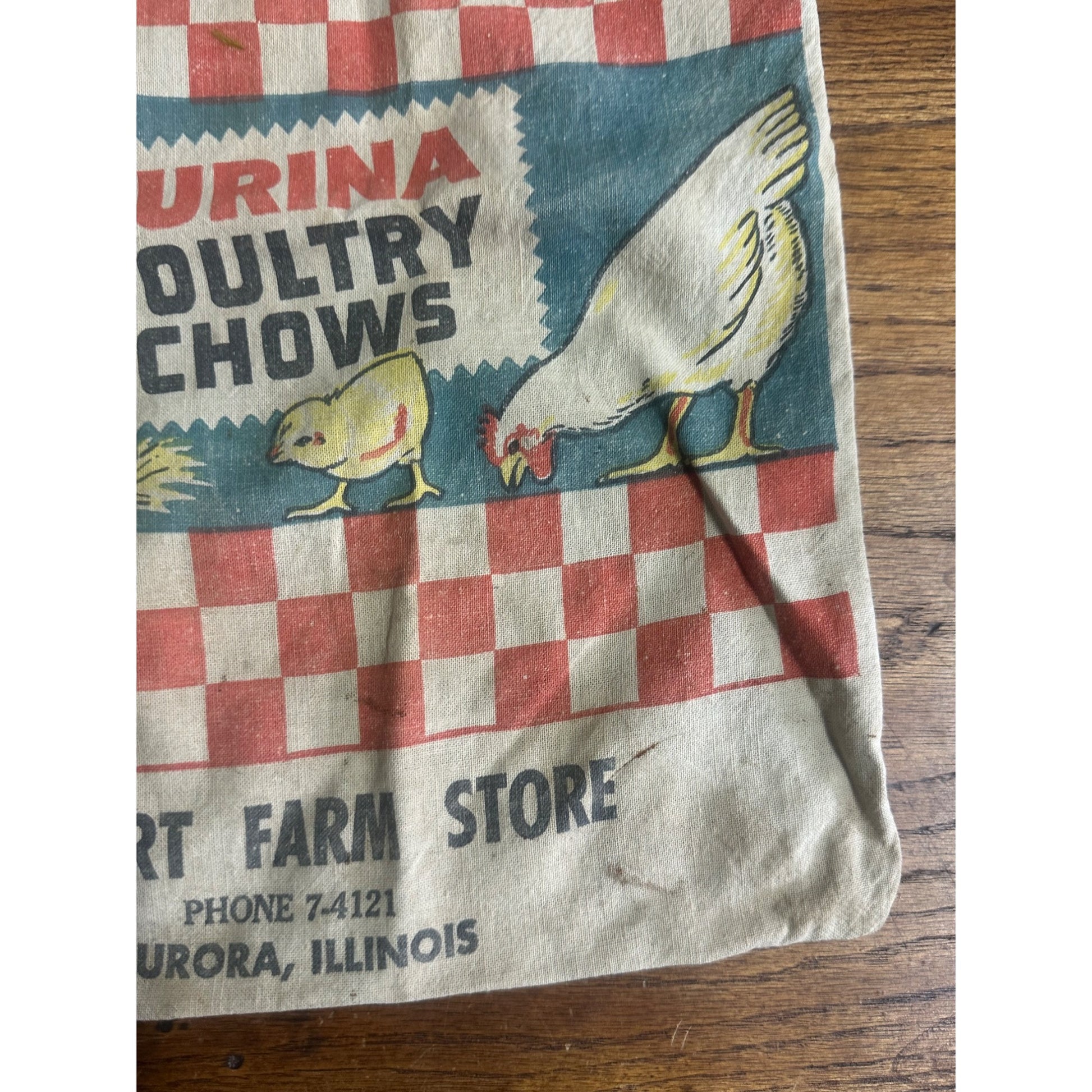Vintage Purina Poultry Chows Advertising Clothespin Cloth Bag Sign Aurora IL