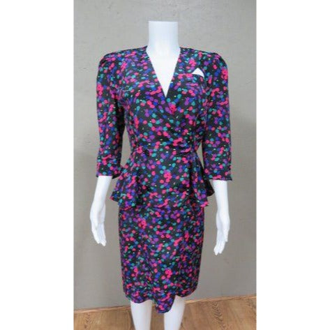 Vintage 1980s Petite by Liz Roberts Dress Groovy Geometric Pattern