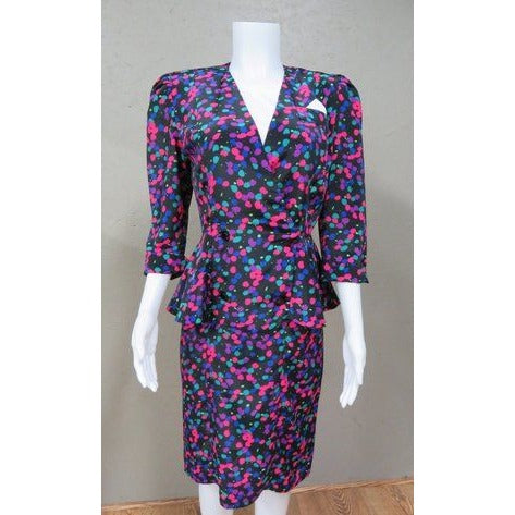 Vintage 1980s Petite by Liz Roberts Dress Groovy Geometric Pattern