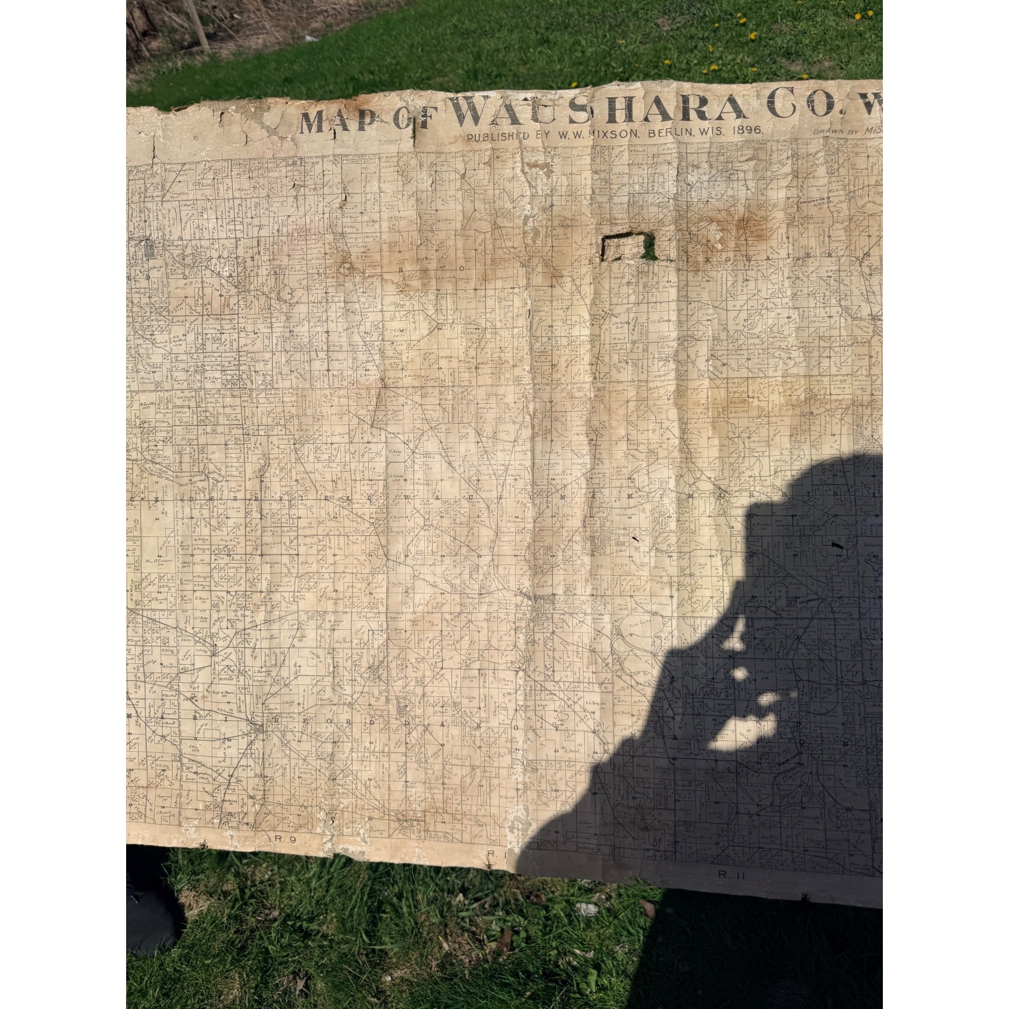 Original 1896 Waushara County Wisconsin Plat Wall Map Linen Berlin Wautoma Wis