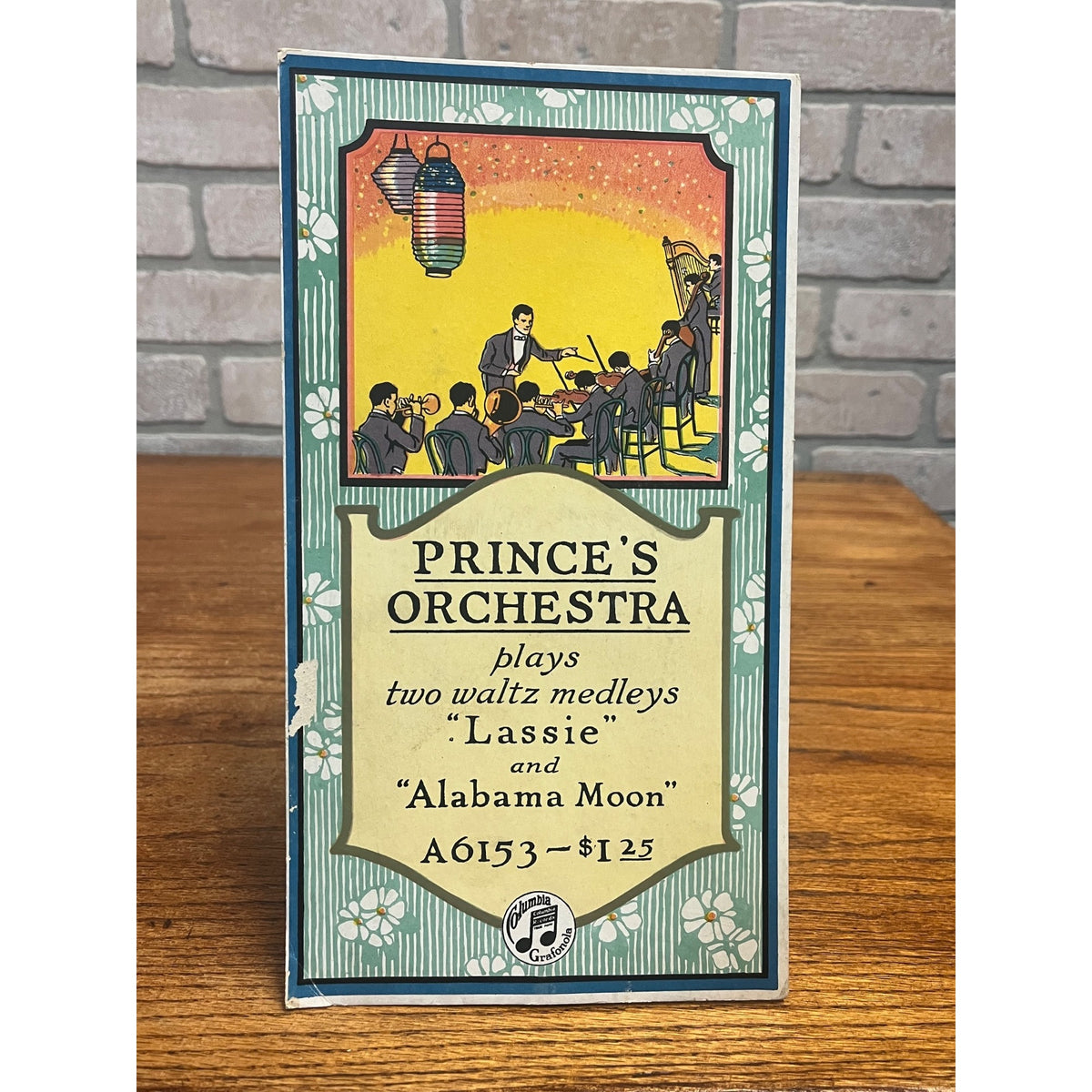 Vintage 1920s Prince's Orchestra Music Columbia Records Display Easelback Sign