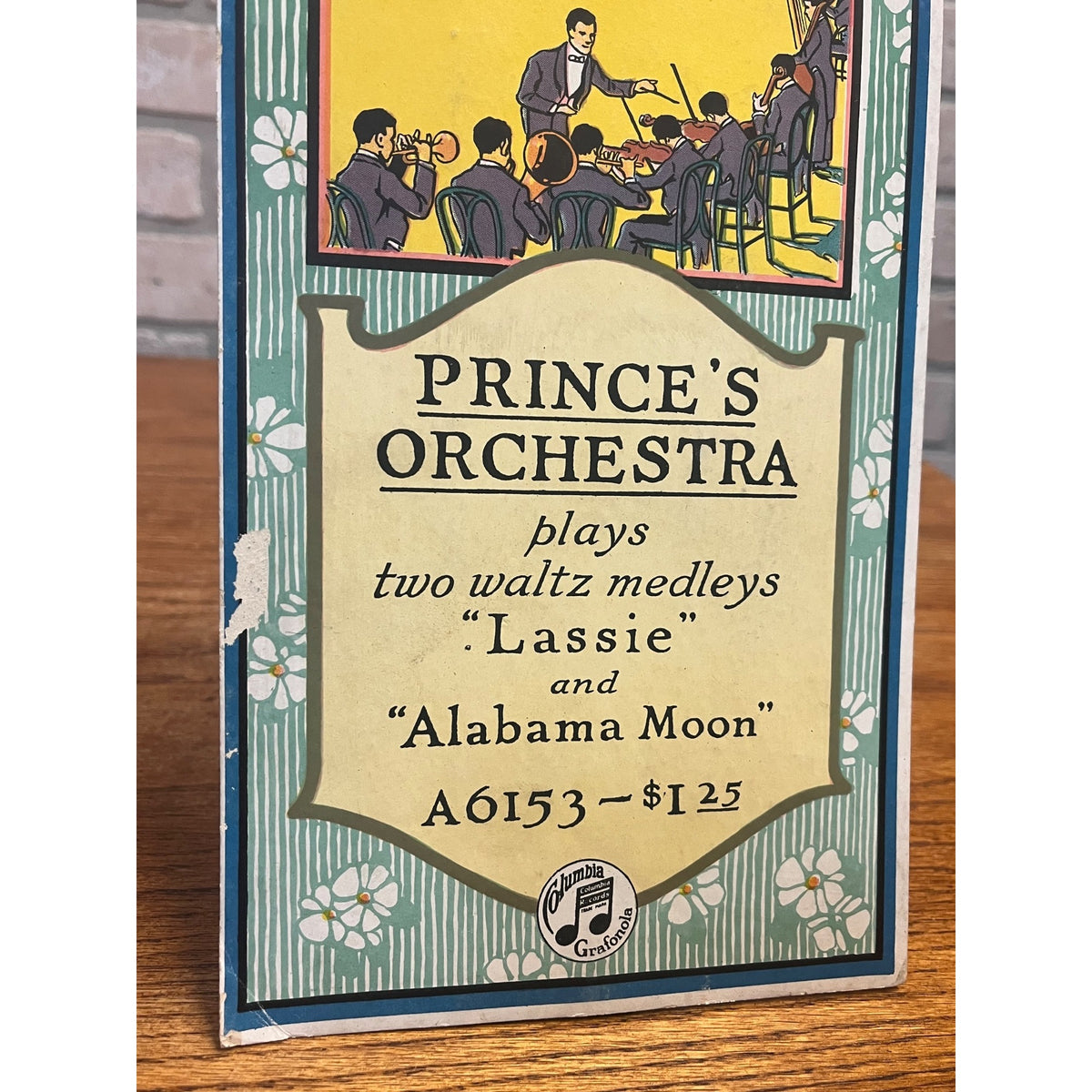 Vintage 1920s Prince's Orchestra Music Columbia Records Display Easelback Sign