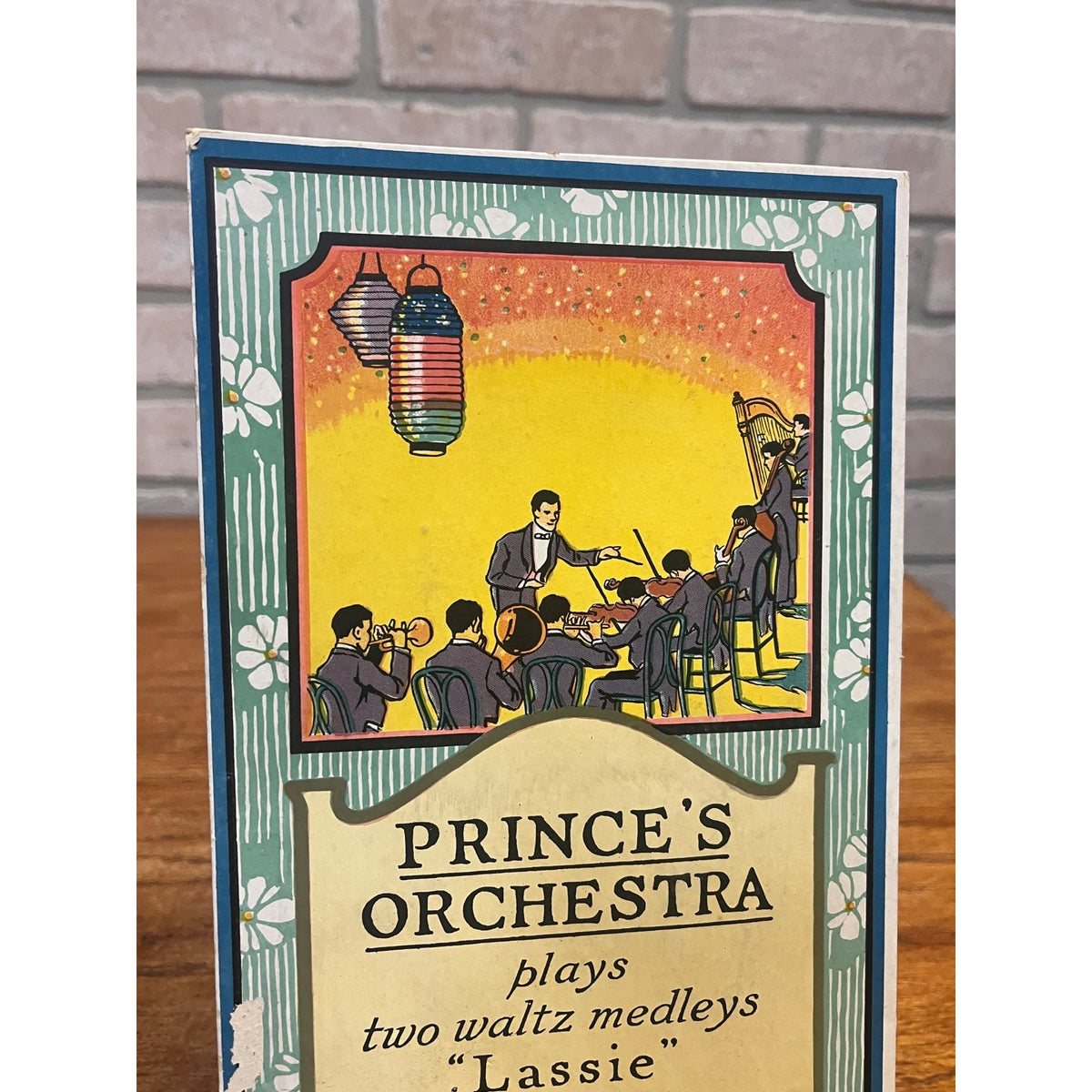 Vintage 1920s Prince's Orchestra Music Columbia Records Display Easelback Sign
