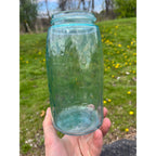 Antique Mason Patent 1858 Hero Cross Mark Aqua Blue Quart Glass Canning Jar
