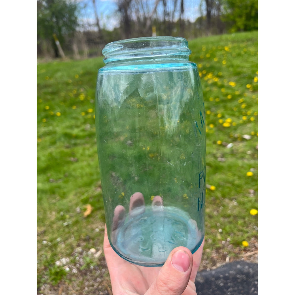 Antique Mason Patent 1858 Hero Cross Mark Aqua Blue Quart Glass Canning Jar