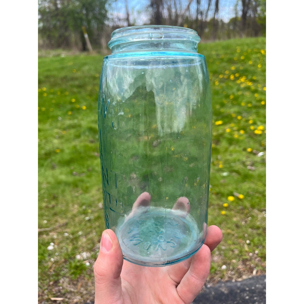 Antique Mason Patent 1858 Hero Cross Mark Aqua Blue Quart Glass Canning Jar