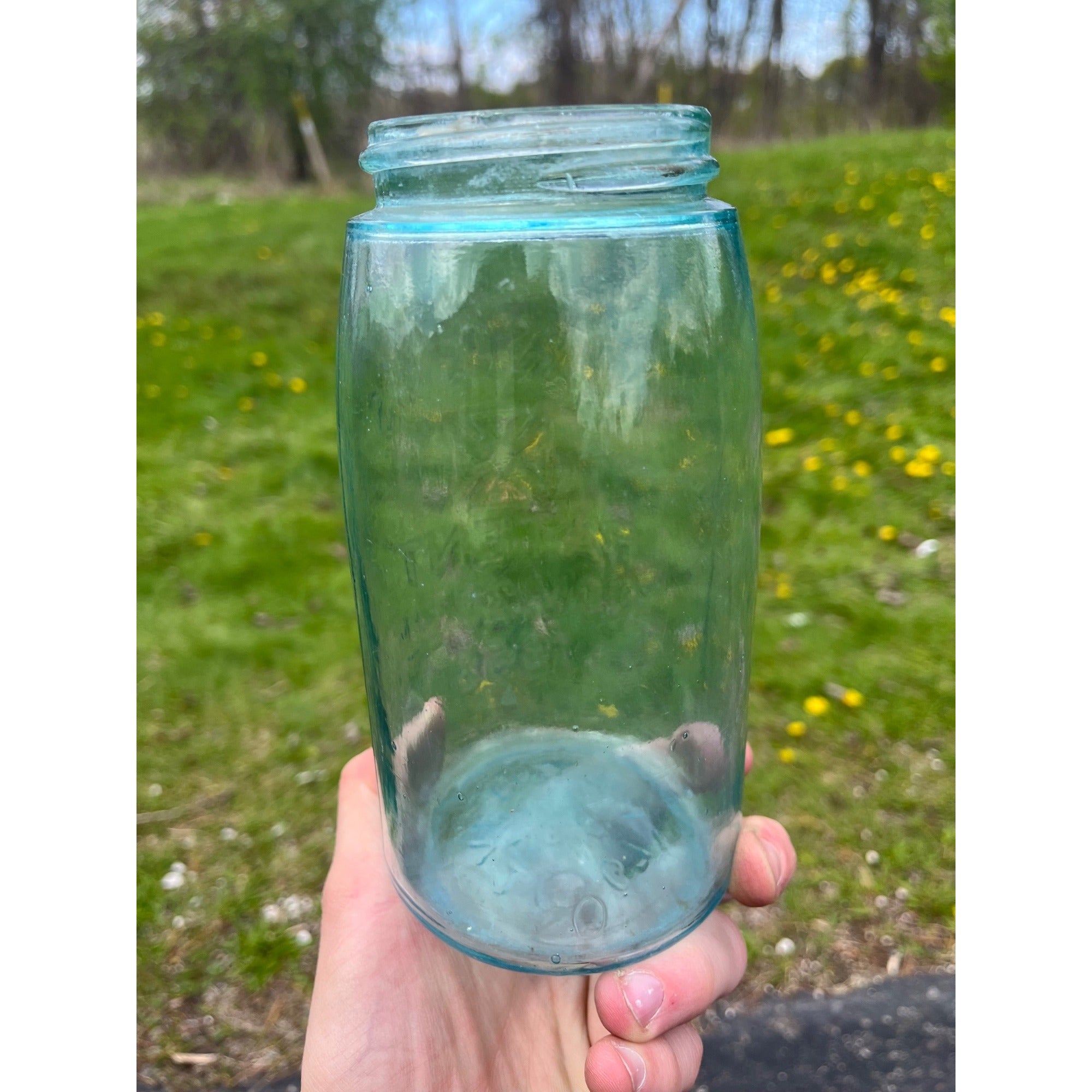 Antique Mason Patent 1858 Hero Cross Mark Aqua Blue Quart Glass Canning Jar