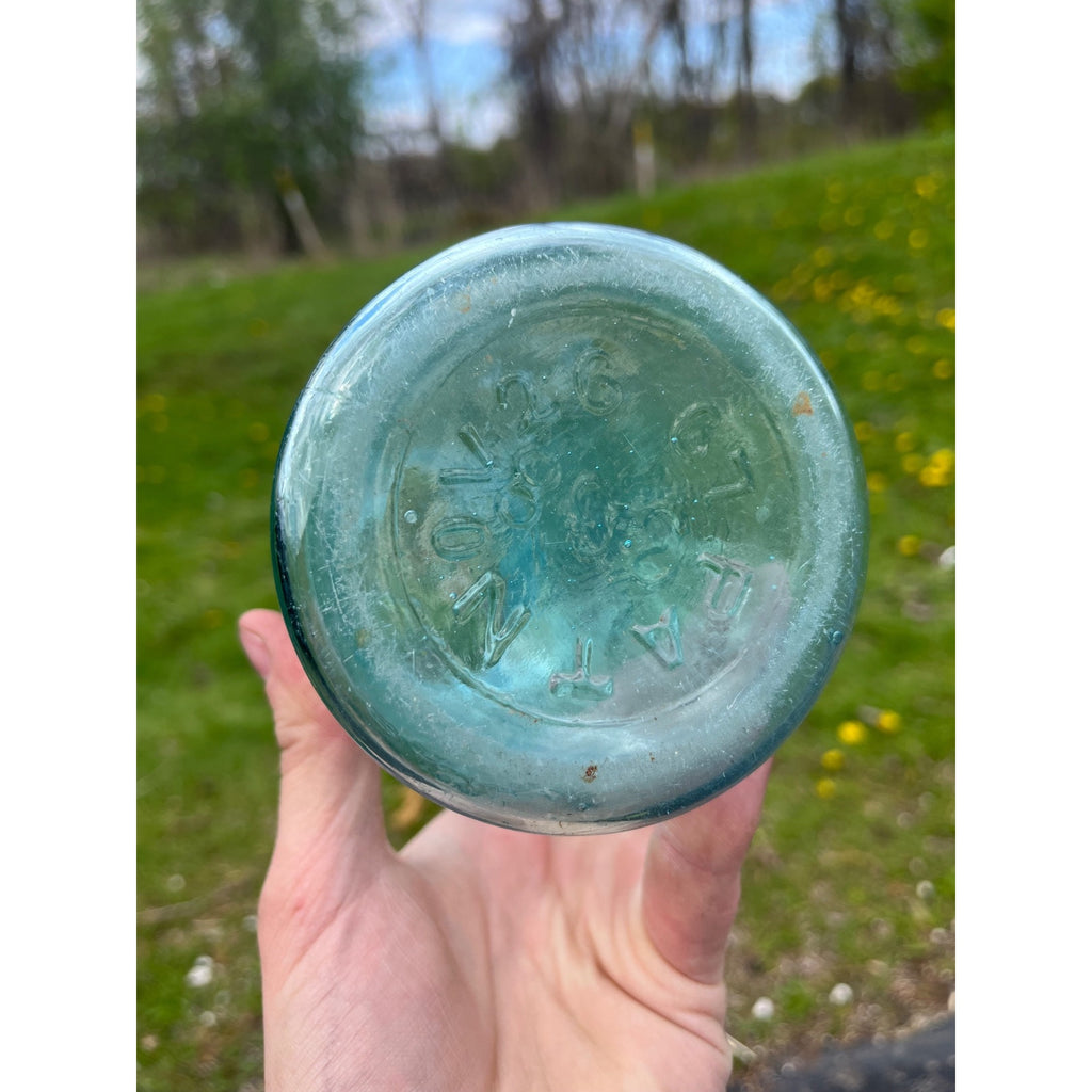 Antique Mason Patent 1858 Hero Cross Mark Aqua Blue Quart Glass Canning Jar