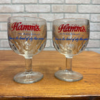 Vintage Pair Hamm’s Beer Goblet Thumbprint Heavy Stemmed Schooner Glass 6" Barware