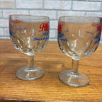 Vintage Pair Hamm’s Beer Goblet Thumbprint Heavy Stemmed Schooner Glass 6" Barware