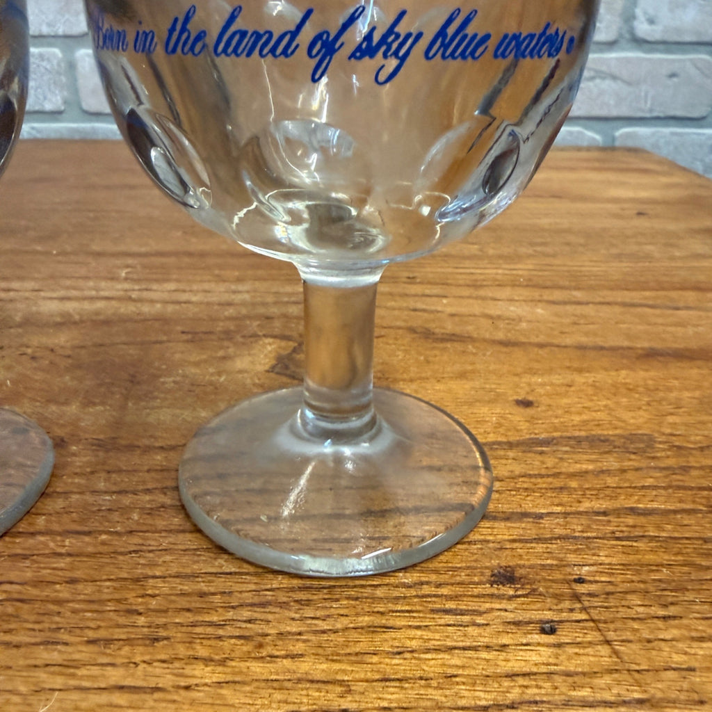 Vintage Pair Hamm’s Beer Goblet Thumbprint Heavy Stemmed Schooner Glass 6" Barware