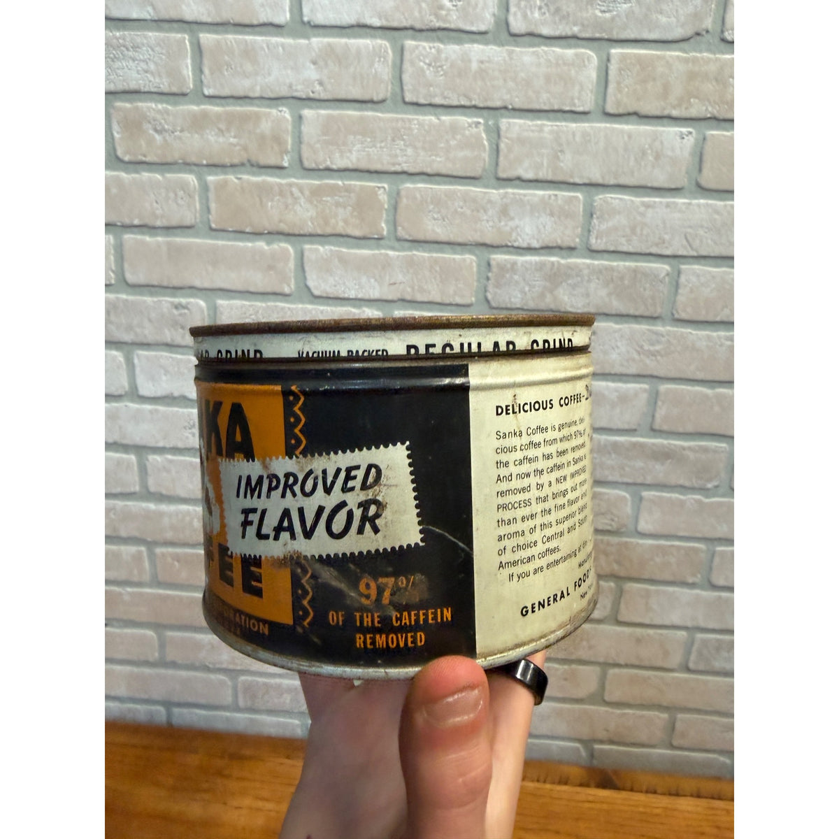 Vintage SANKA 1lb Coffee Can Tin Litho Advertising Black Orange Halloween Color