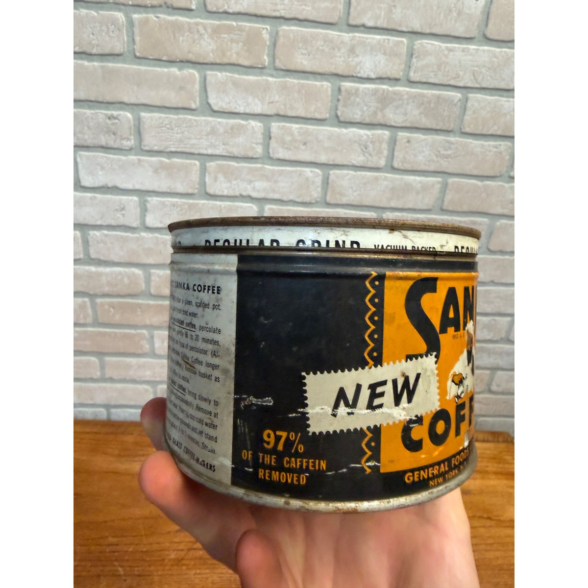 Vintage SANKA 1lb Coffee Can Tin Litho Advertising Black Orange Halloween Color