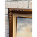Vintage Large Signed Oil Painting Dutch Harbor Fishing Boats Lighthouse Seascape Framed Canvas