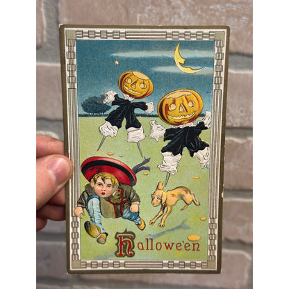 HALLOWEEN POSTCARD BARTON & SPOONER JOLS CHASING YOUNG BOY AND DOG SERIE S.500