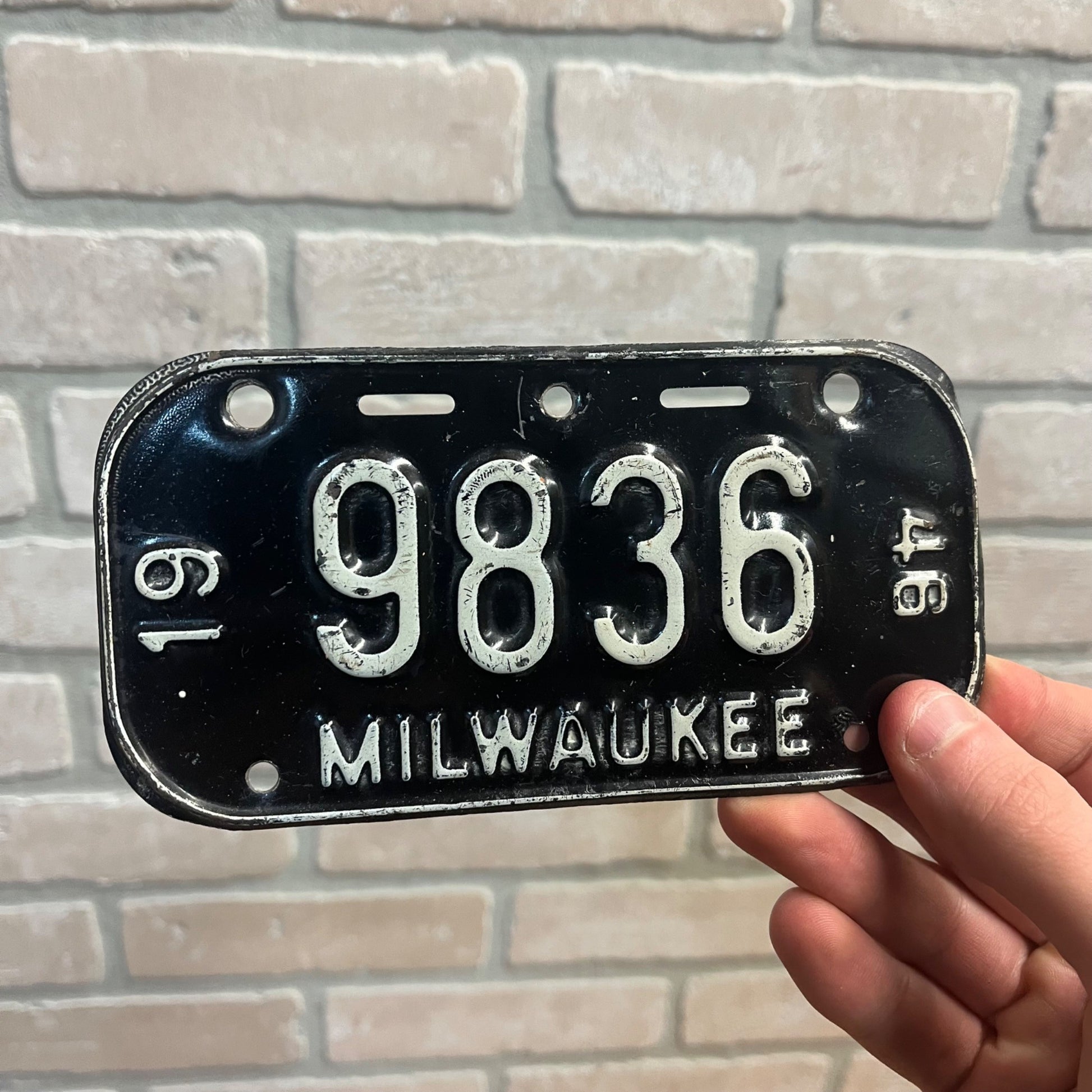 Vintage Wisconsin Bicycle Bike License Plate Embossed 1946 Milwaukee