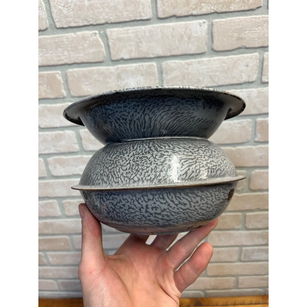 Antique Primitive Grey Graniteware Enamelware Spittoon Saloon Bar Farmhouse Kitchen Decor