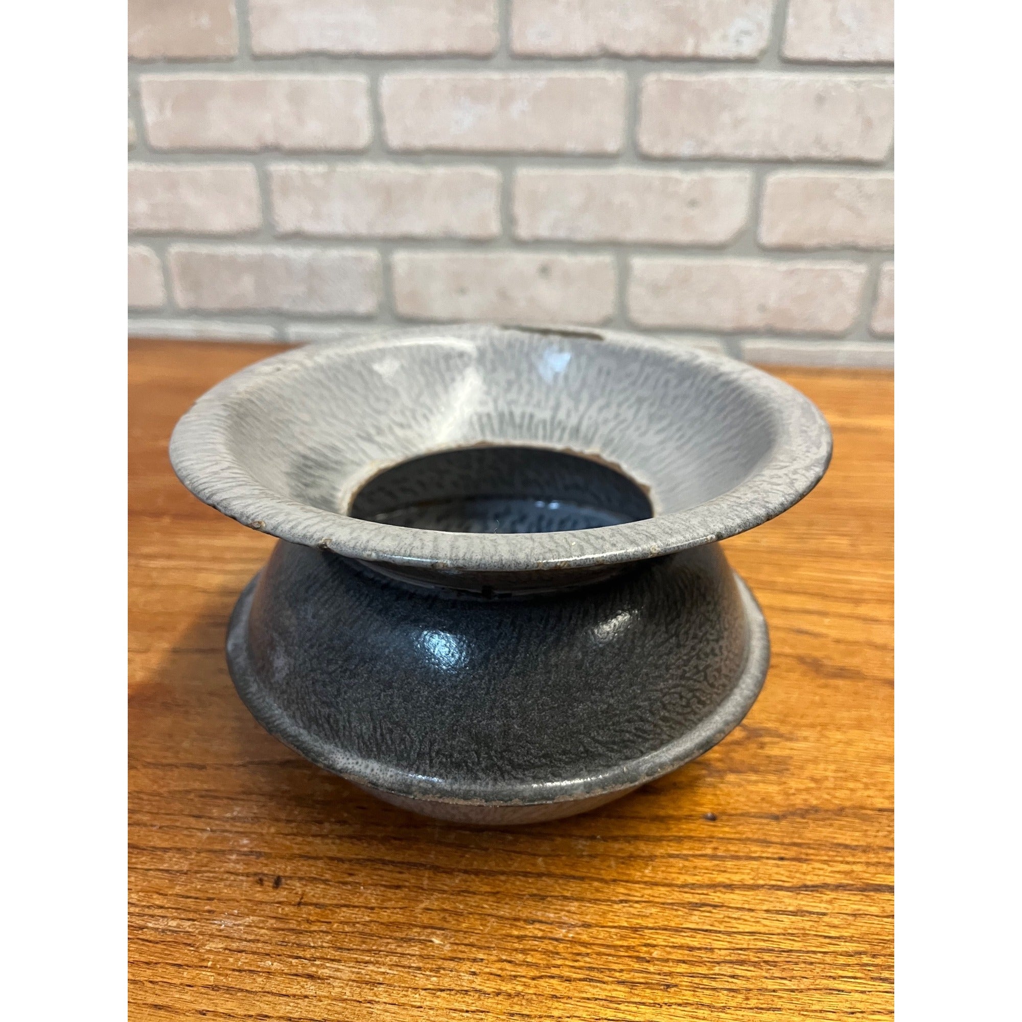 Antique Primitive Grey Graniteware Enamelware Spittoon Saloon Bar Farmhouse Kitchen Decor