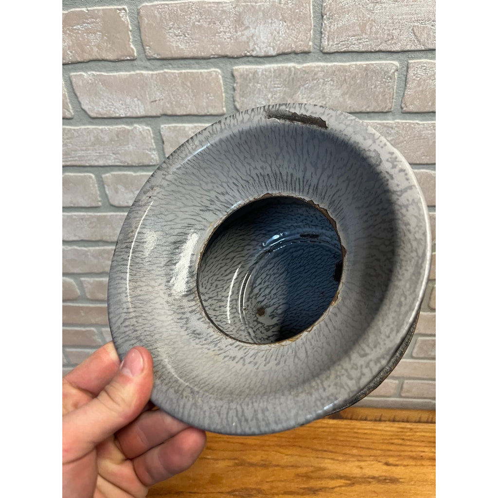 Antique Primitive Grey Graniteware Enamelware Spittoon Saloon Bar Farmhouse Kitchen Decor