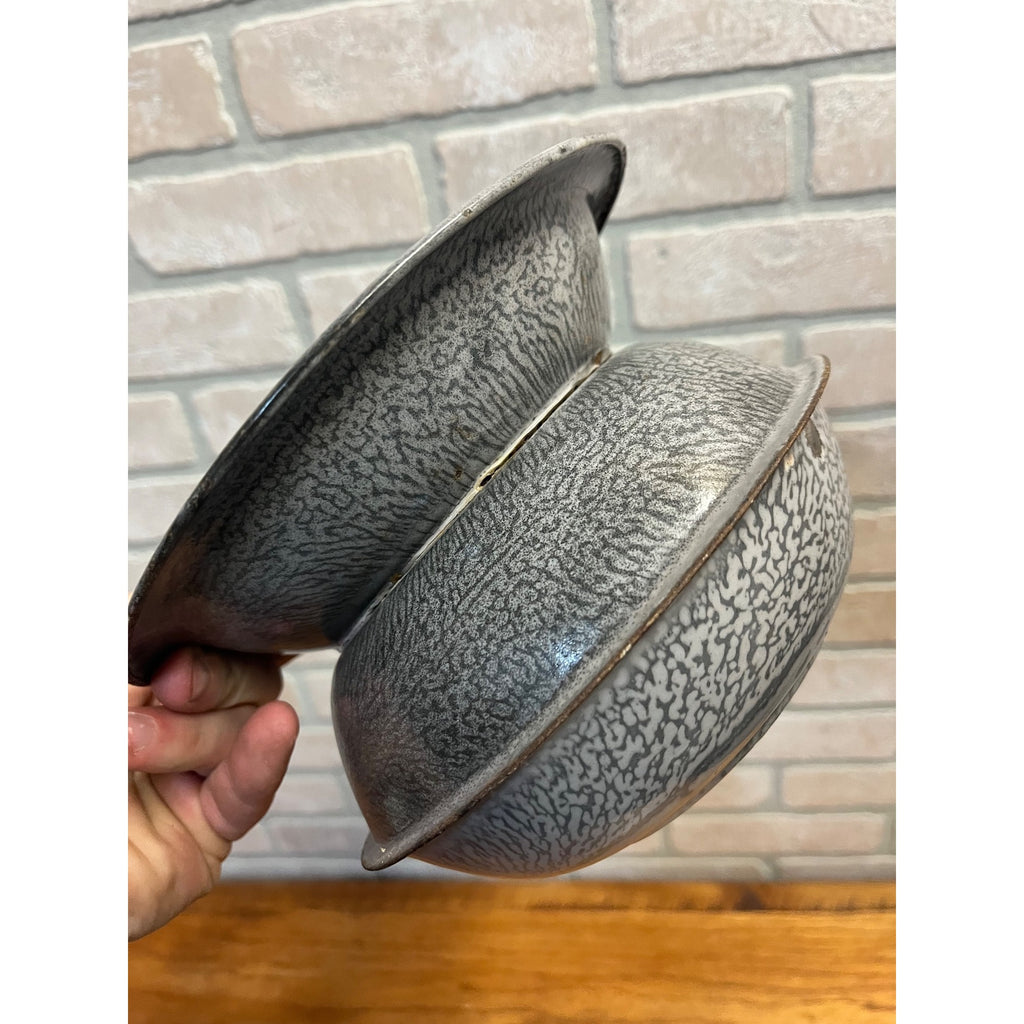 Antique Primitive Grey Graniteware Enamelware Spittoon Saloon Bar Farmhouse Kitchen Decor