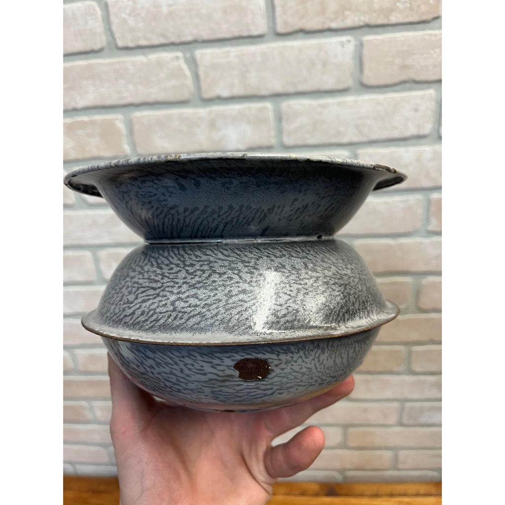 Antique Primitive Grey Graniteware Enamelware Spittoon Saloon Bar Farmhouse Kitchen Decor