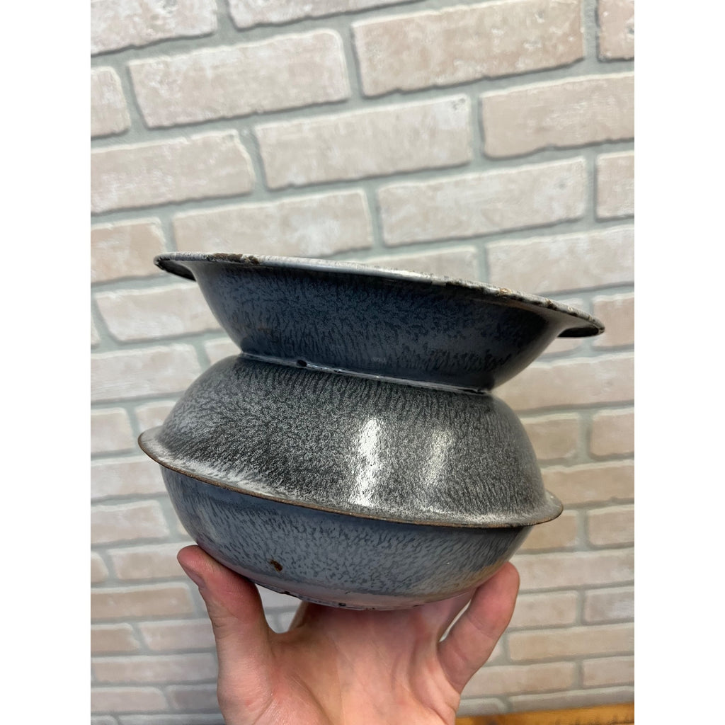 Antique Primitive Grey Graniteware Enamelware Spittoon Saloon Bar Farmhouse Kitchen Decor