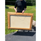 Large Vintage Original Oil Painting Signed Lohn River Lake Landscape Gold Frame