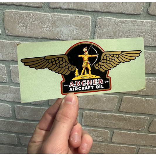 Vintage ARCHER AIRCRAFT OIL Decal Sticker Label Window Sign ORIGINAL Palm Bros